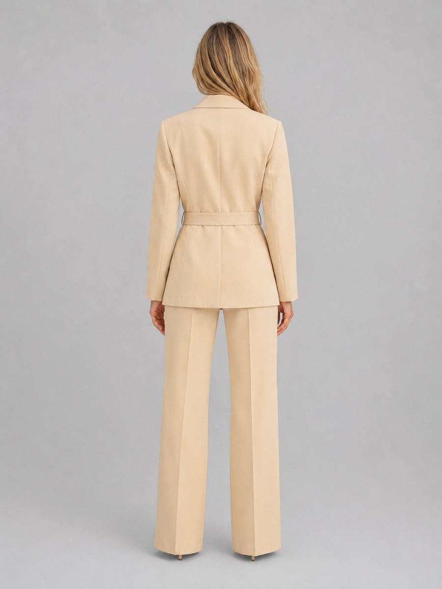 Genziana | Shawl-Collar Belted Blazer & Wide-Leg Trousers Set