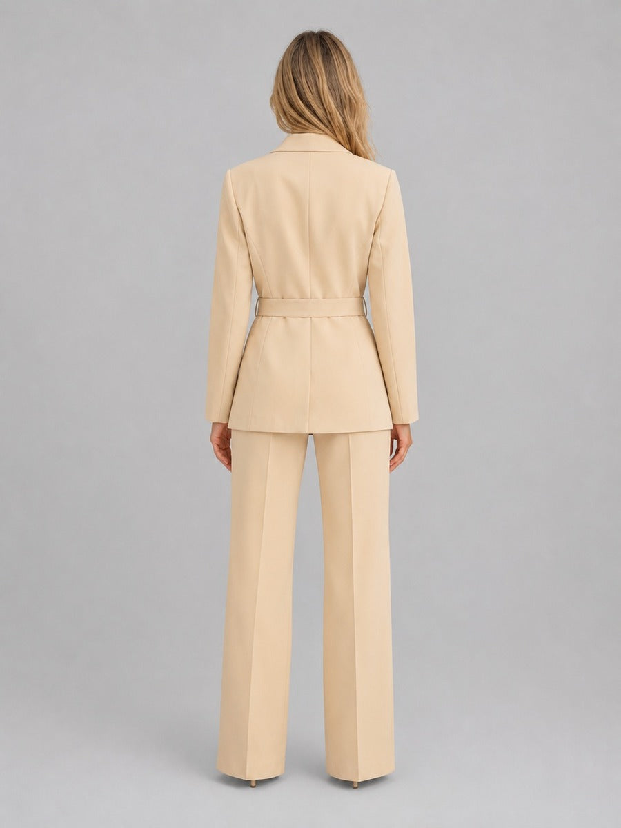 Genziana | Shawl-Collar Belted Blazer & Wide-Leg Trousers Set