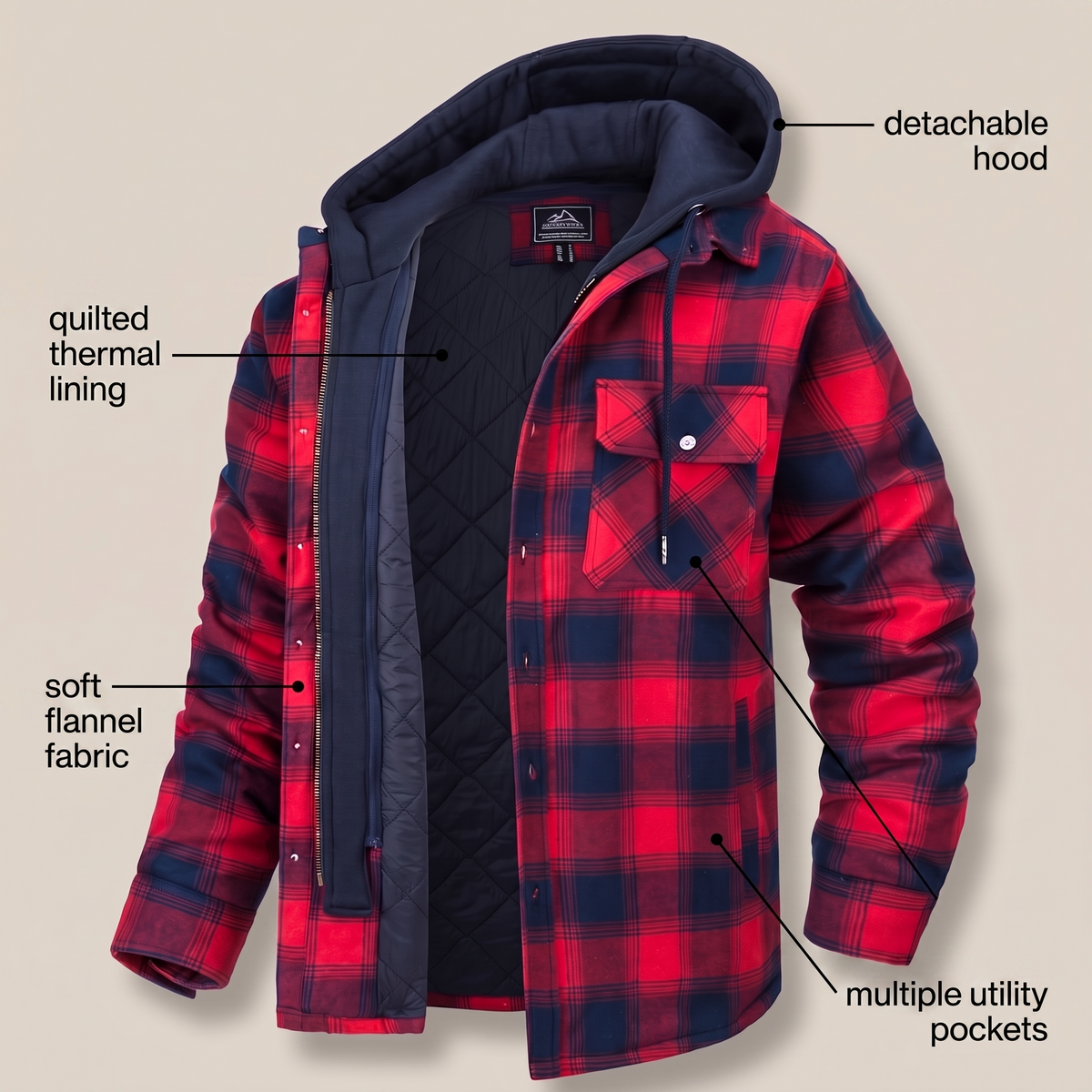 Harry | Jacket Flannel with Removable Hood