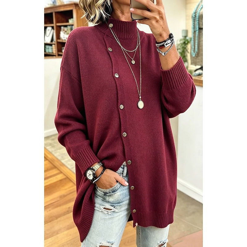 Sharon Longline Buttoned Turtleneck Cardigan - Nora & Rose Maine, view 2