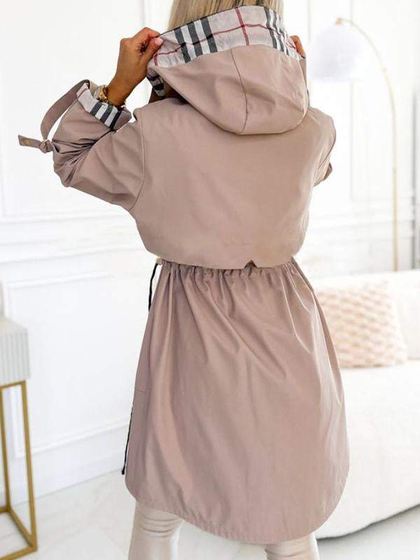 Novira | Hooded Trench Coat with Plaid Trim