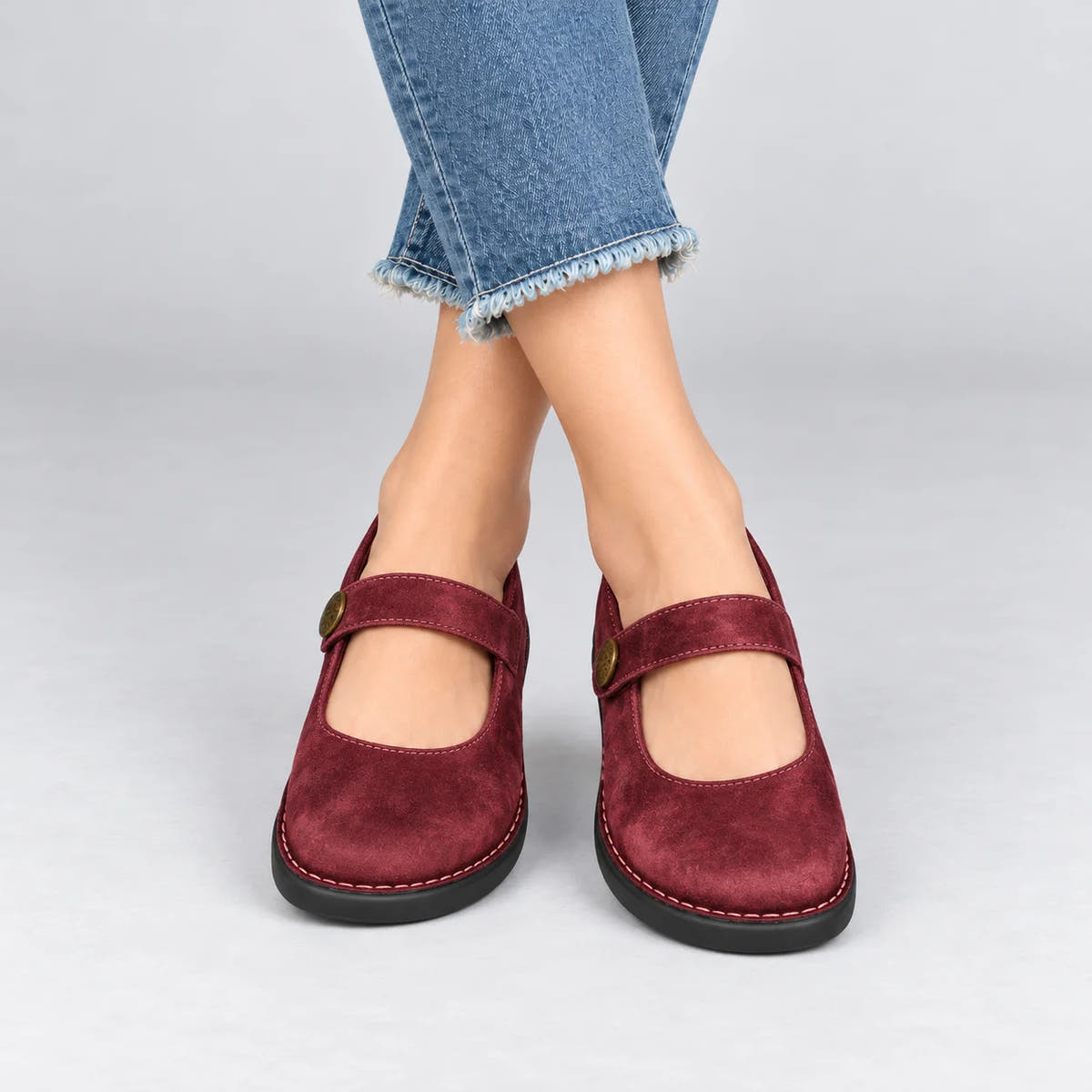 Imara Mary Jane Comfort Shoes - Red suede, worn