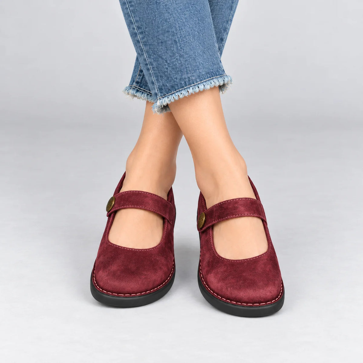 Imara Mary Jane Comfort Shoes - Red suede, worn
