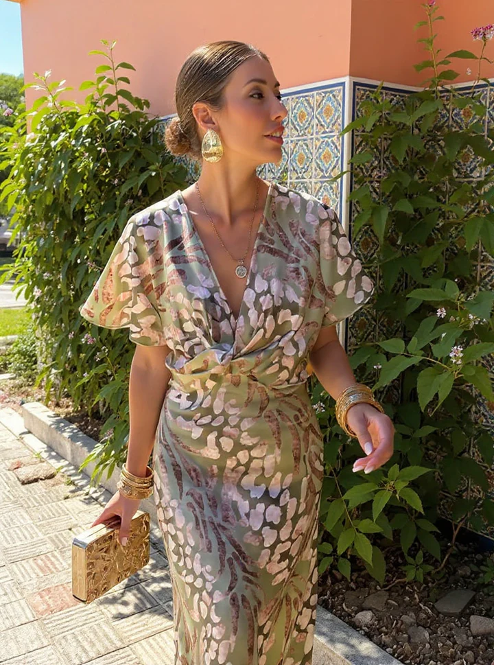 Higinia | Midi Dress Printed in Copper Tones