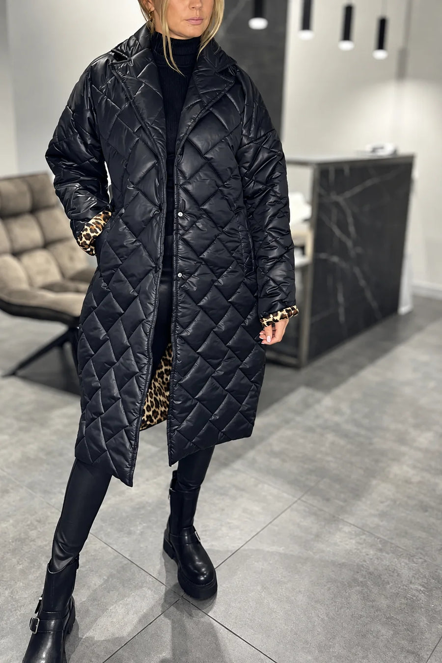 Kendall Quilted Leopard-Lined Coat