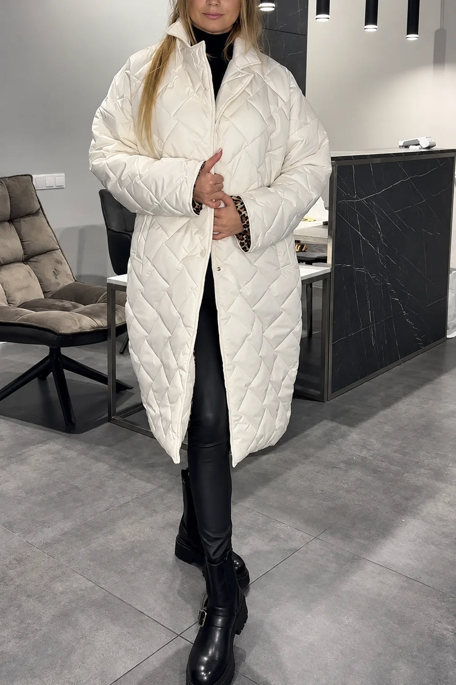 Kendall Quilted Leopard-Lined Coat