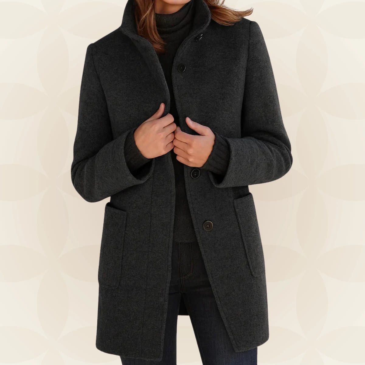Loraviennea | Stand-Collar Wool-Look Coat