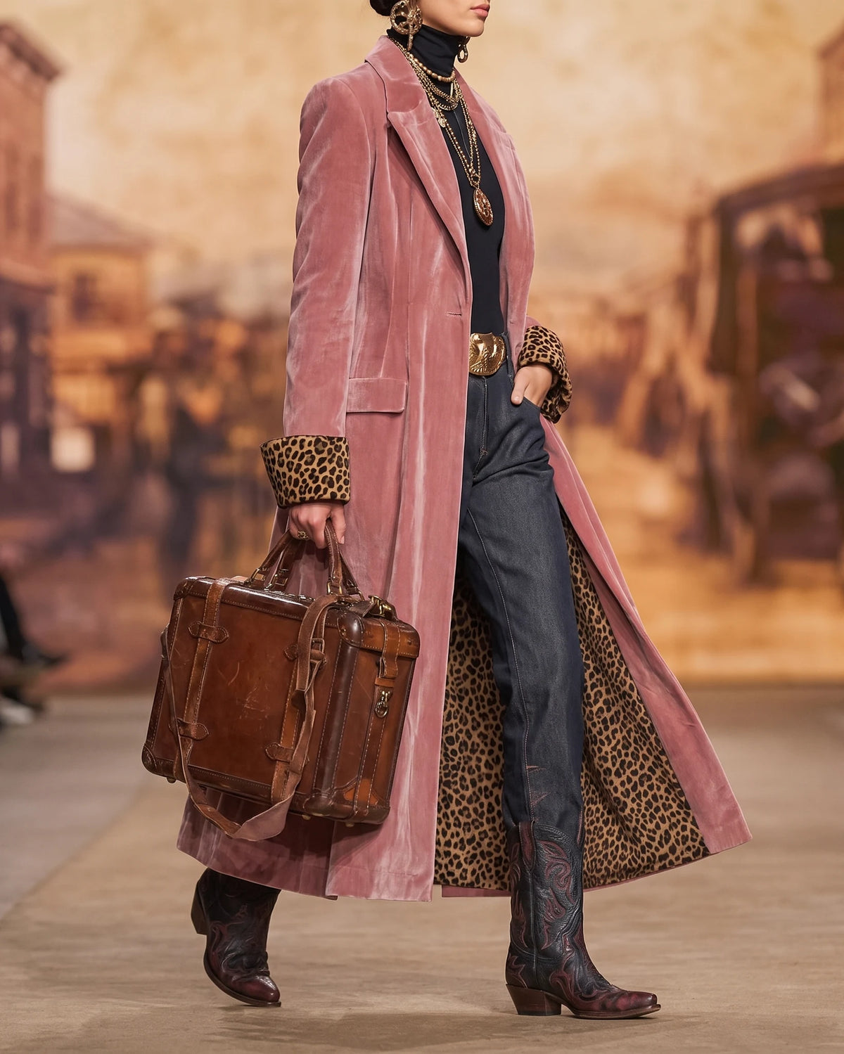 Lorraine | Velvet Leopard-Lined Long Coat