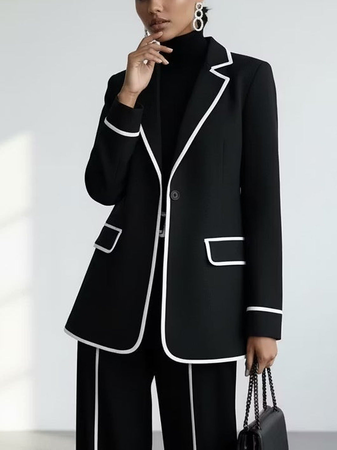 Clementina | Contrast-Piped Blazer & Wide-Leg Trousers Set