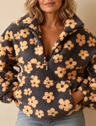 Maisy Floral Sherpa Sweater - Yellow