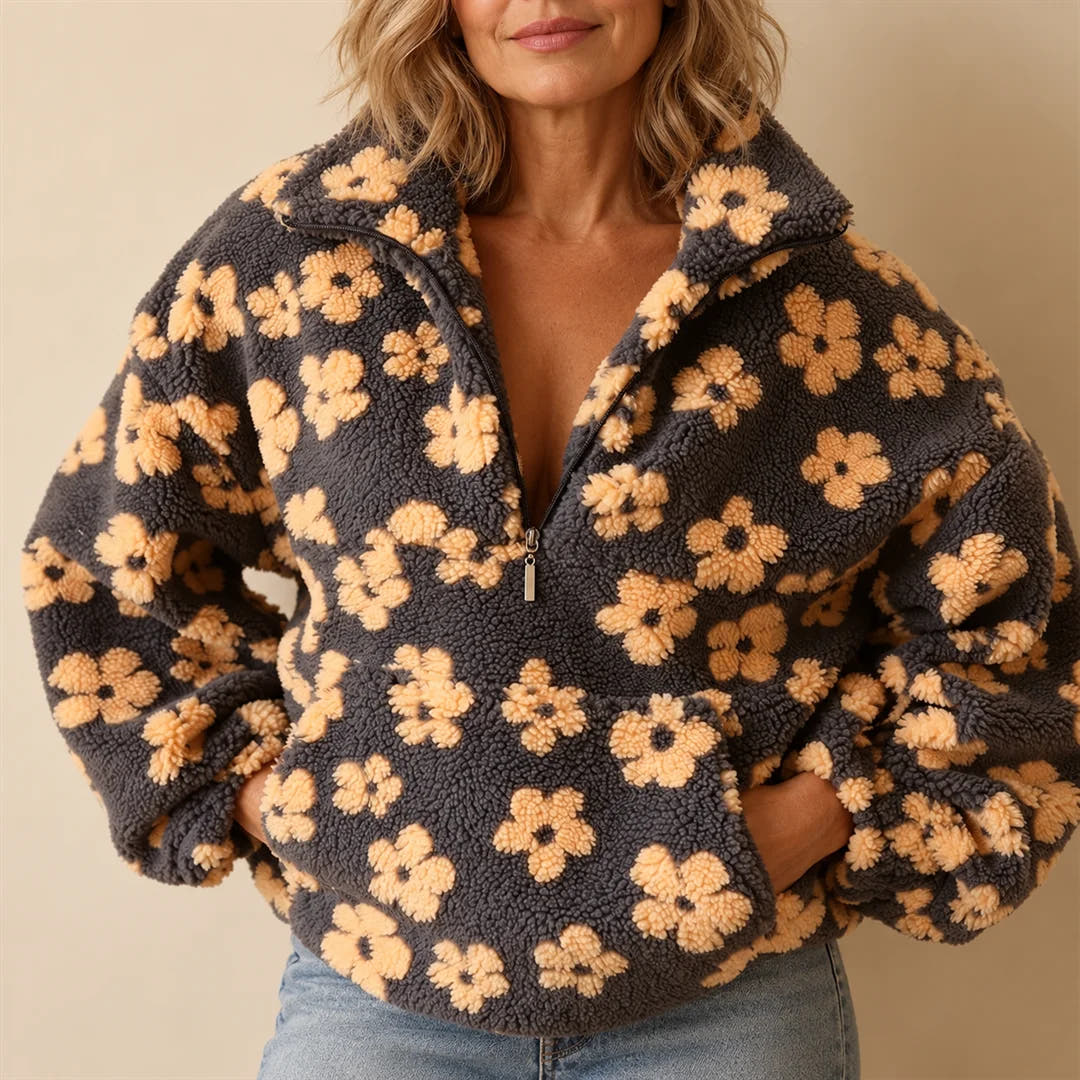 Maisy Floral Sherpa Sweater - Yellow