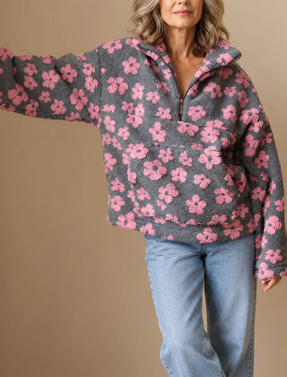 Maisy Floral Sherpa Sweater - Pink