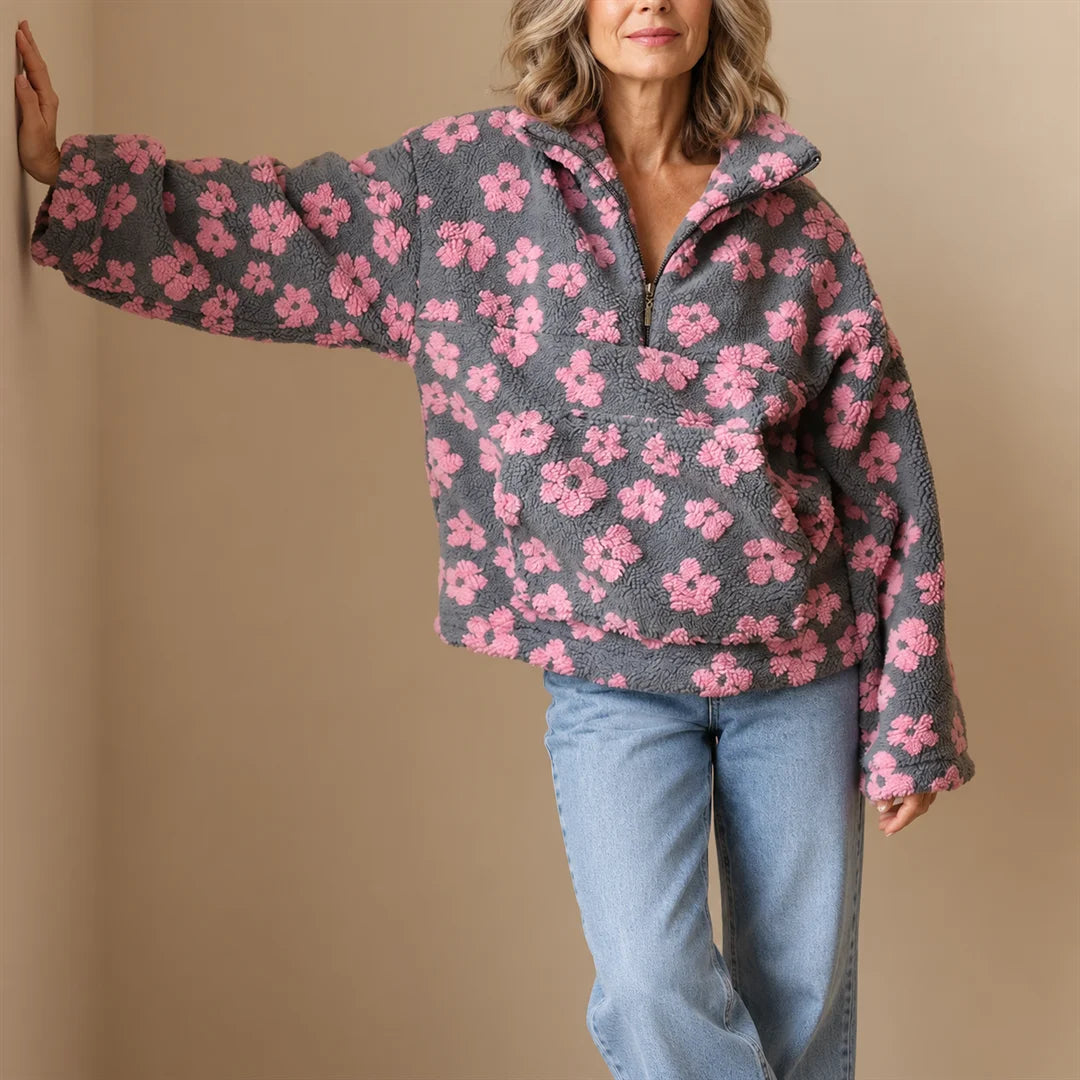 Maisy Floral Sherpa Sweater - Pink