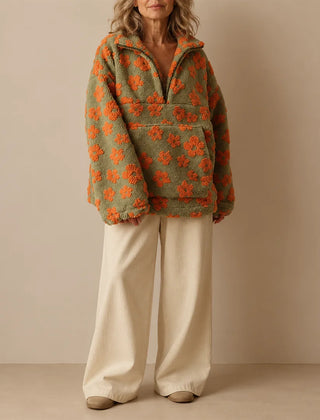 Maisy Floral Sherpa Sweater - Orange
