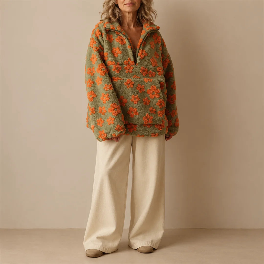 Maisy Floral Sherpa Sweater - Orange