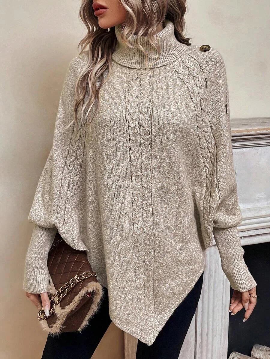 Maren | Batwing Cable-Knit Poncho Sweater