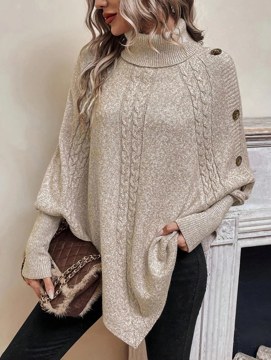 Maren | Batwing Cable-Knit Poncho Sweater