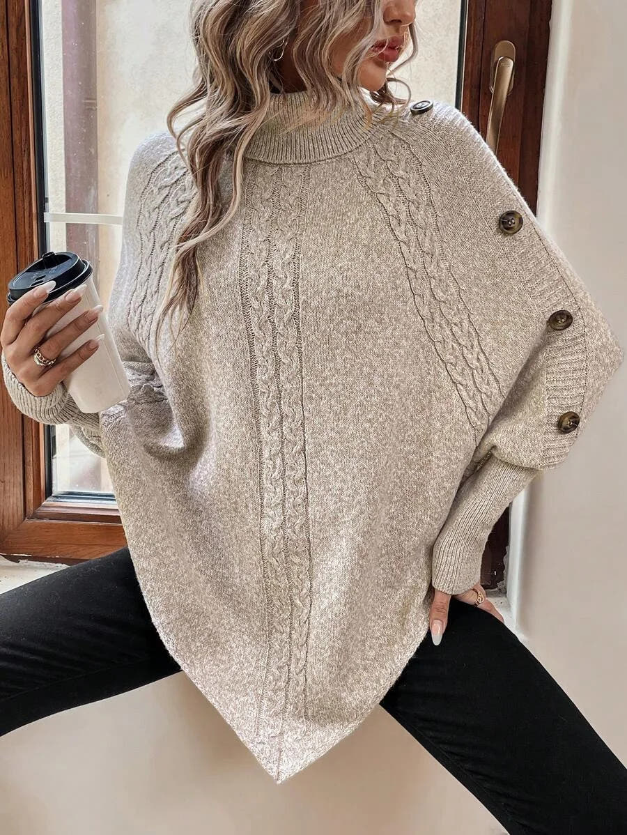 Maren | Batwing Cable-Knit Poncho Sweater