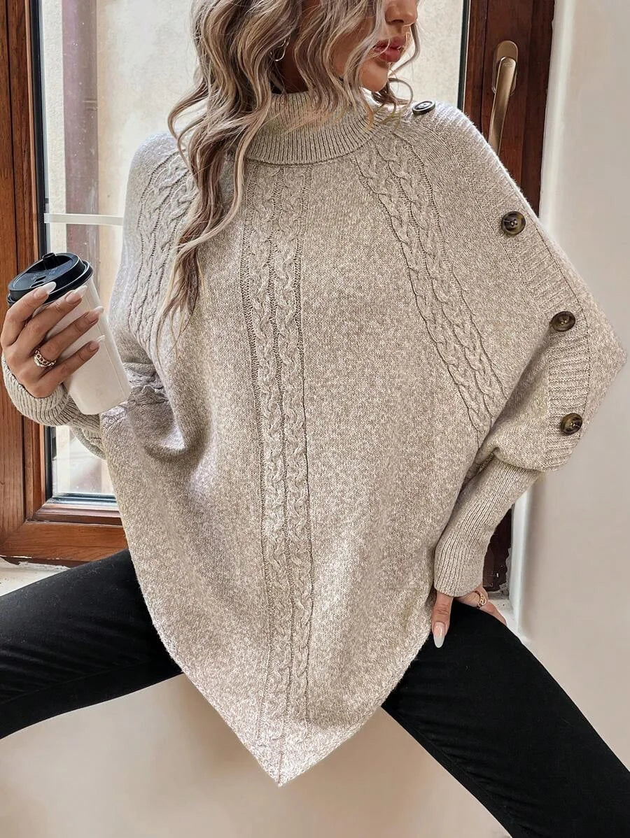 Maren | Batwing Cable-Knit Poncho Sweater