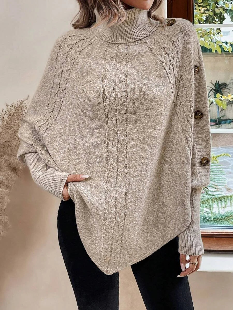 Maren | Batwing Cable-Knit Poncho Sweater