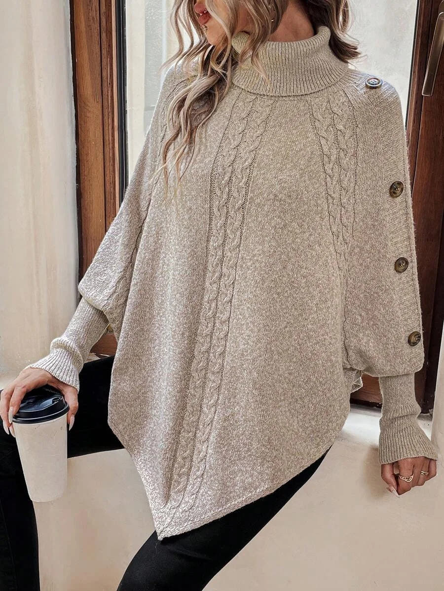Maren | Batwing Cable-Knit Poncho Sweater
