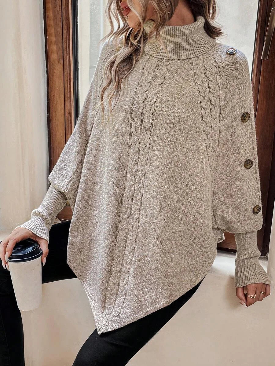 Maren | Batwing Cable-Knit Poncho Sweater