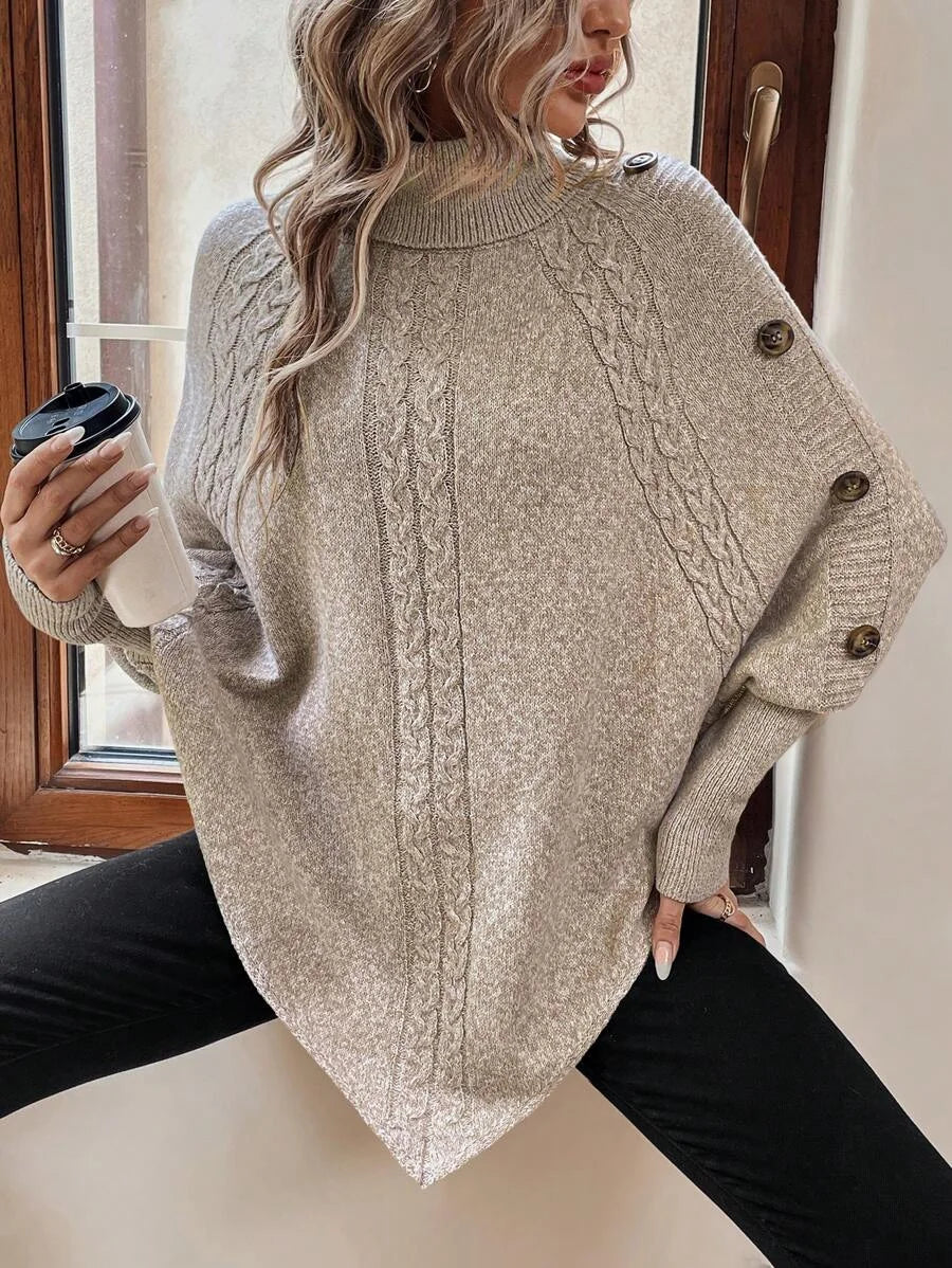 Maren | Batwing Cable-Knit Poncho Sweater