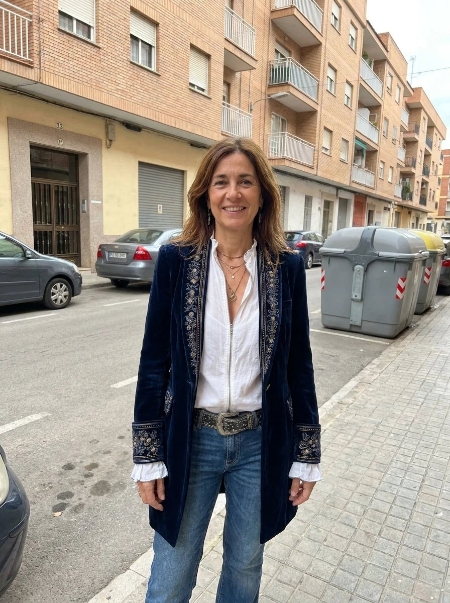 Nuria | Embroidered Velvet Long Jacket