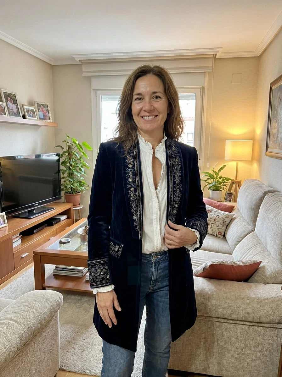 Nuria | Embroidered Velvet Long Jacket