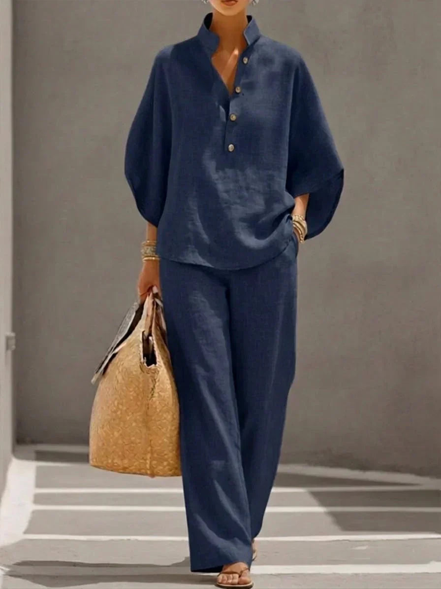 Maribel Two-Piece Set with Batwing Sleeves and Wide Pants - Nora & Rose Maine