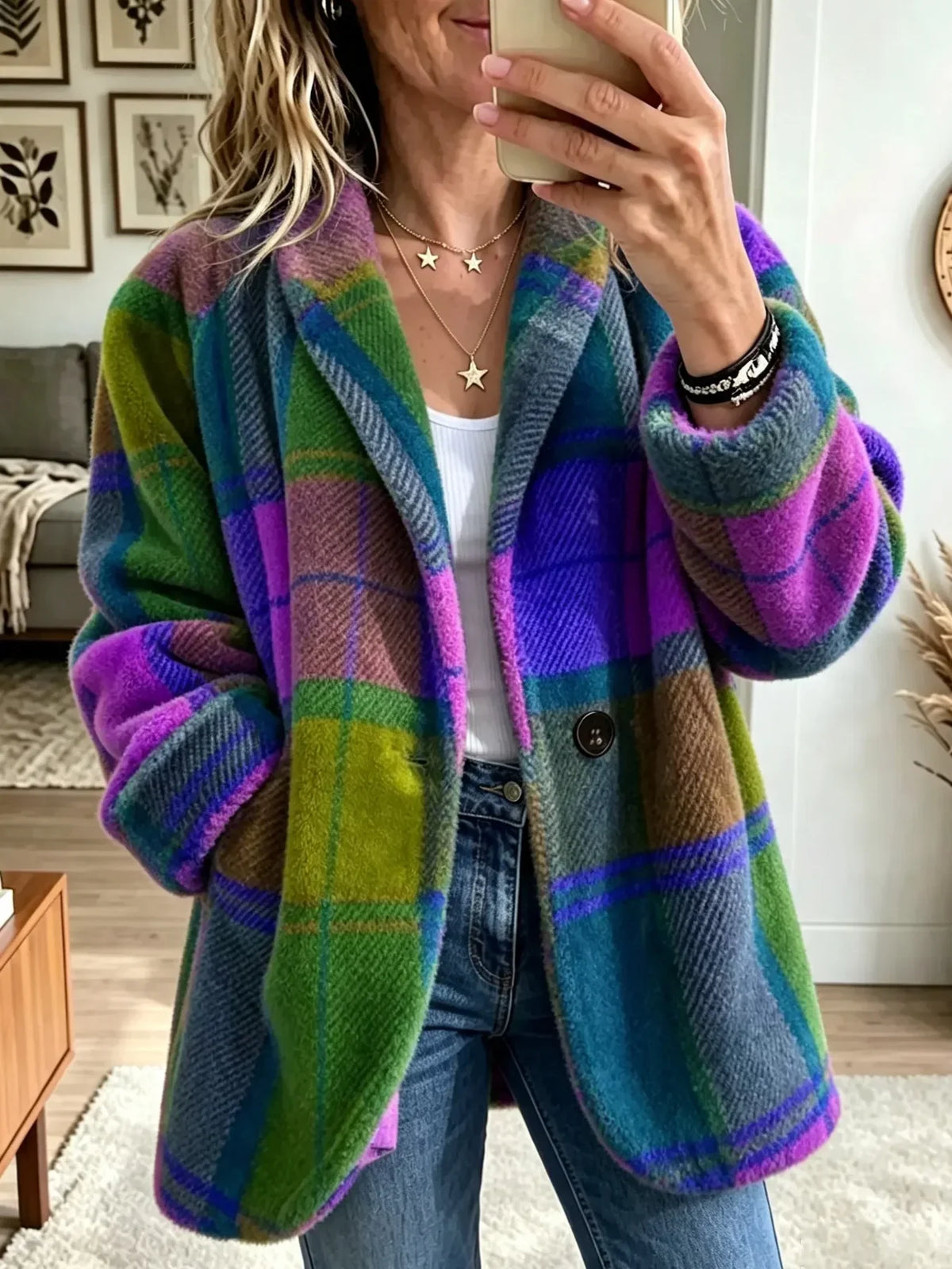 Joanne Cozy Multi-Color Plaid Coat - Nora & Rose Maine, view 5