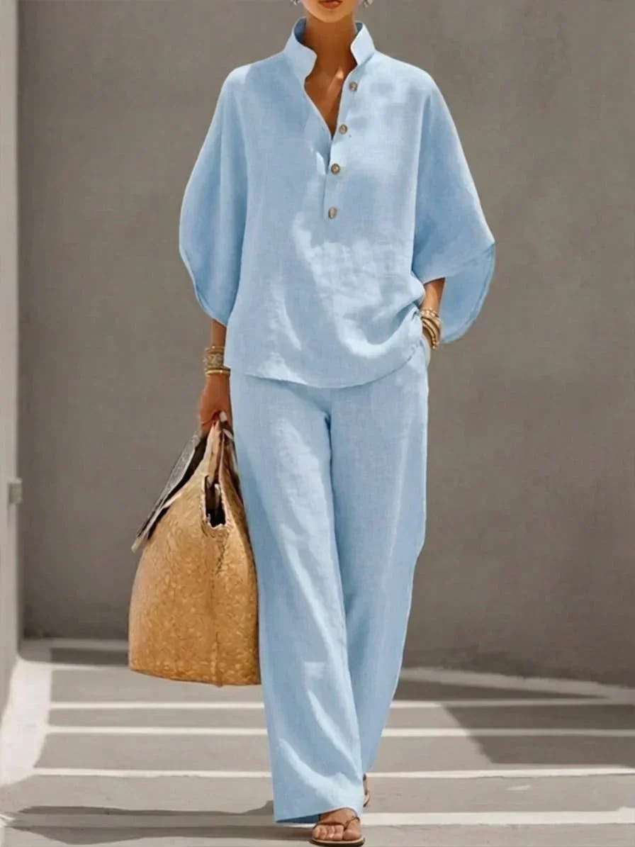 Maribel Two-Piece Set with Batwing Sleeves and Wide Pants - Nora & Rose Maine, view 3