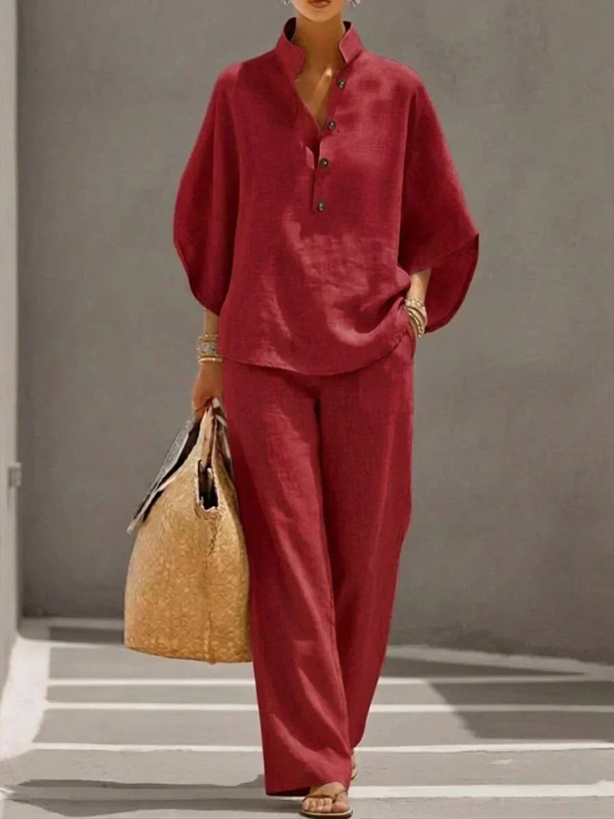 Maribel Two-Piece Set with Batwing Sleeves and Wide Pants - Nora & Rose Maine, view 6