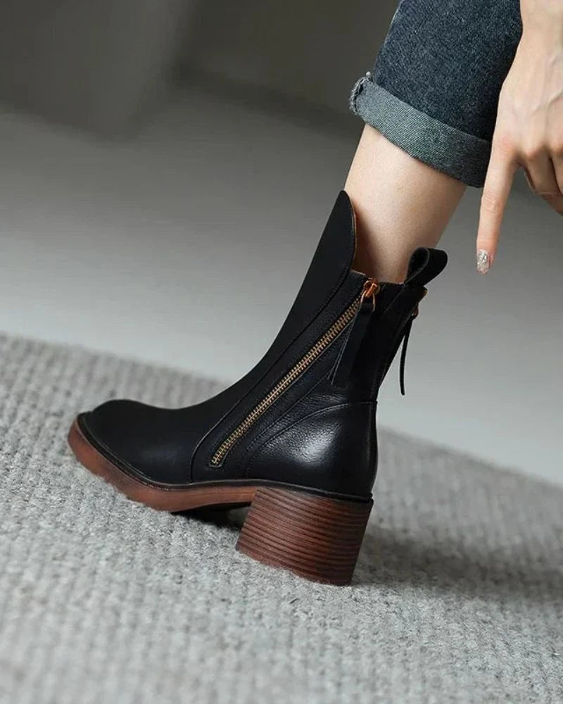 Pernelle | Leather Block-Heel Boots