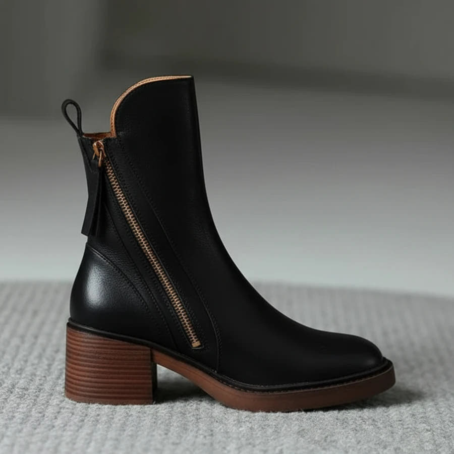 Pernelle | Leather Block-Heel Boots