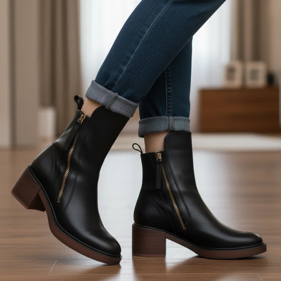 Pernelle | Leather Block-Heel Boots