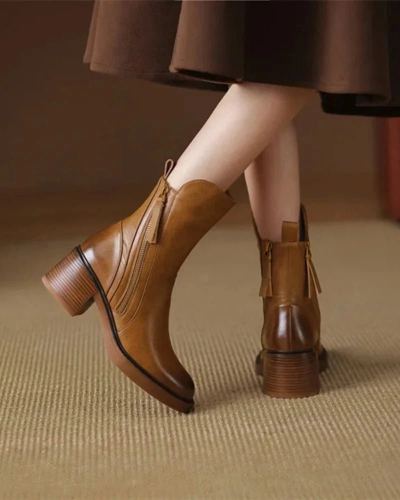 Pernelle | Leather Block-Heel Boots