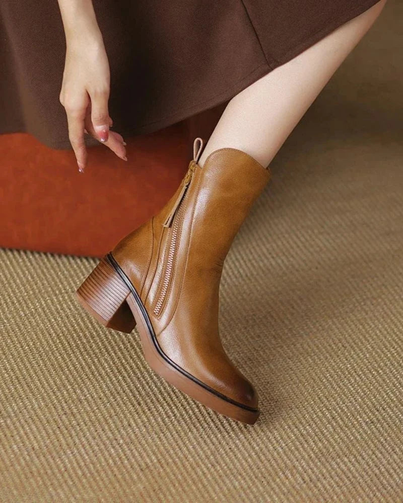 Pernelle | Leather Block-Heel Boots