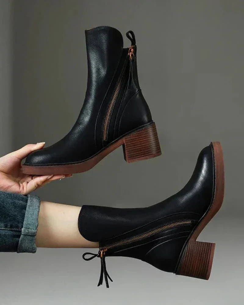 Pernelle | Leather Block-Heel Boots
