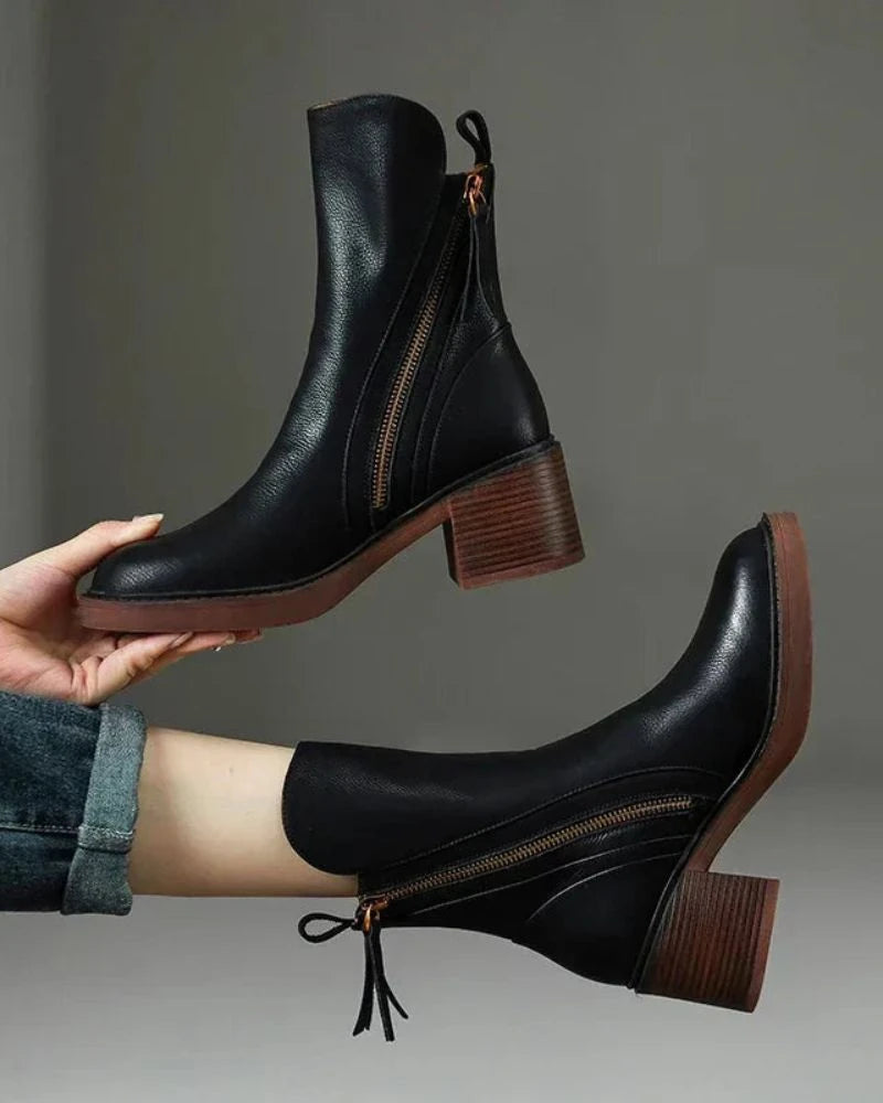 Pernelle | Leather Block-Heel Boots