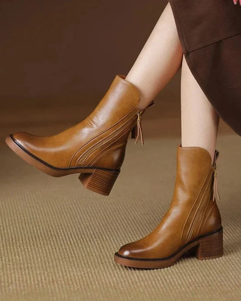 Pernelle | Leather Block-Heel Boots
