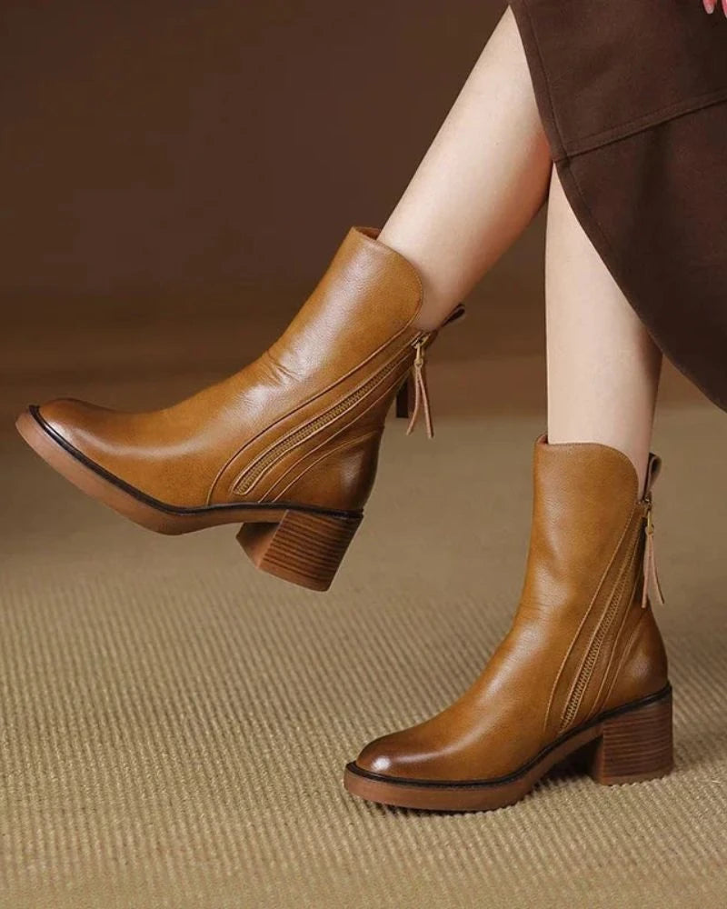 Pernelle | Leather Block-Heel Boots