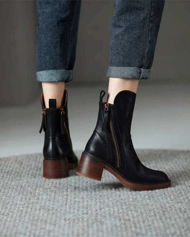 Pernelle | Leather Block-Heel Boots