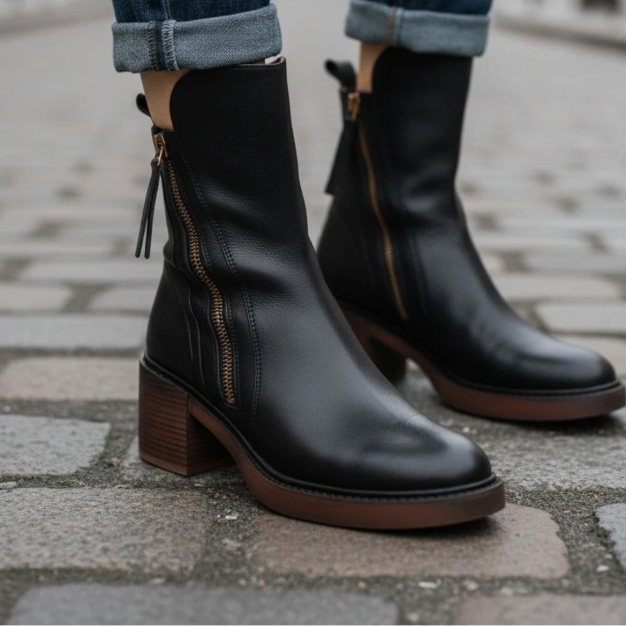 Pernelle | Leather Block-Heel Boots
