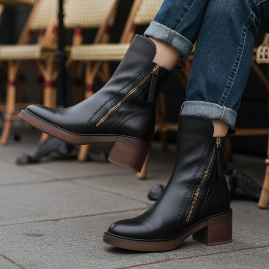 Pernelle | Leather Block-Heel Boots
