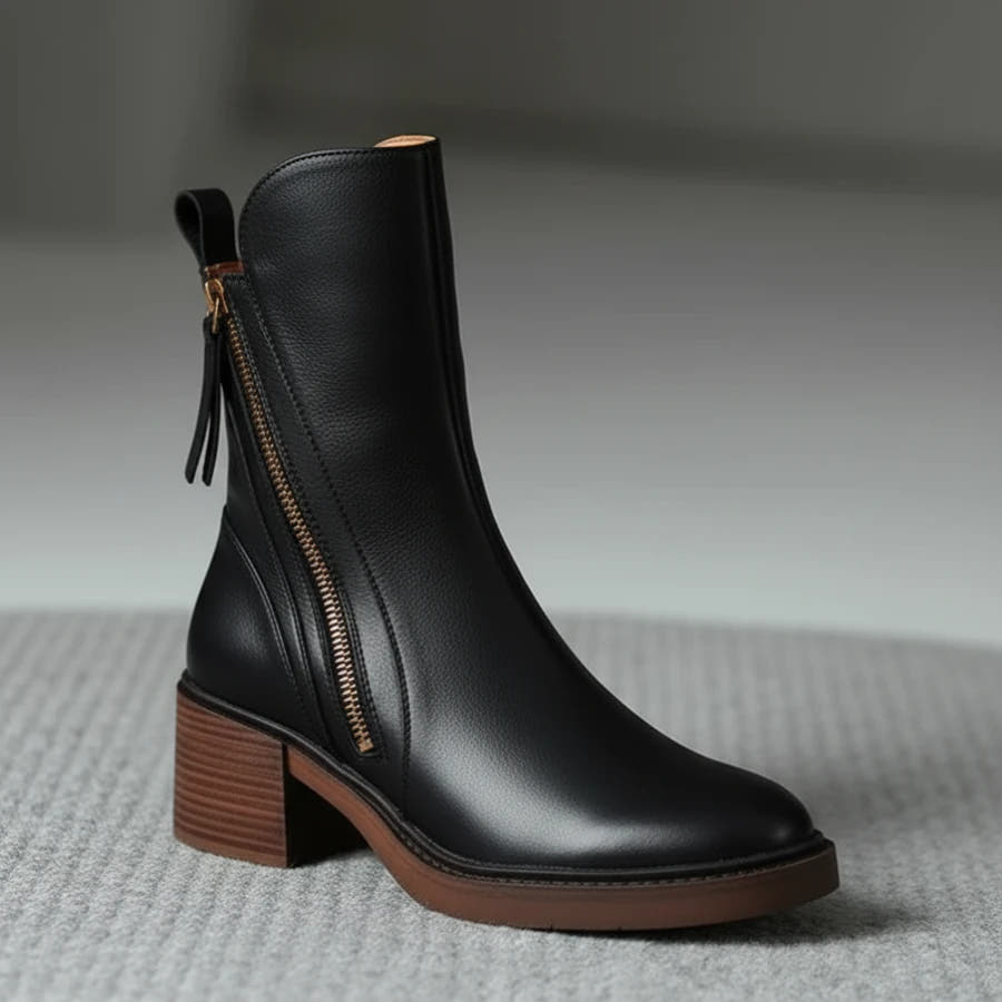 Pernelle | Leather Block-Heel Boots
