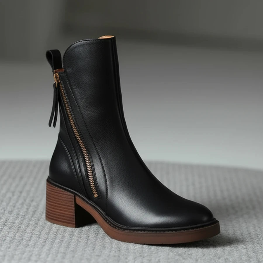 Pernelle | Leather Block-Heel Boots