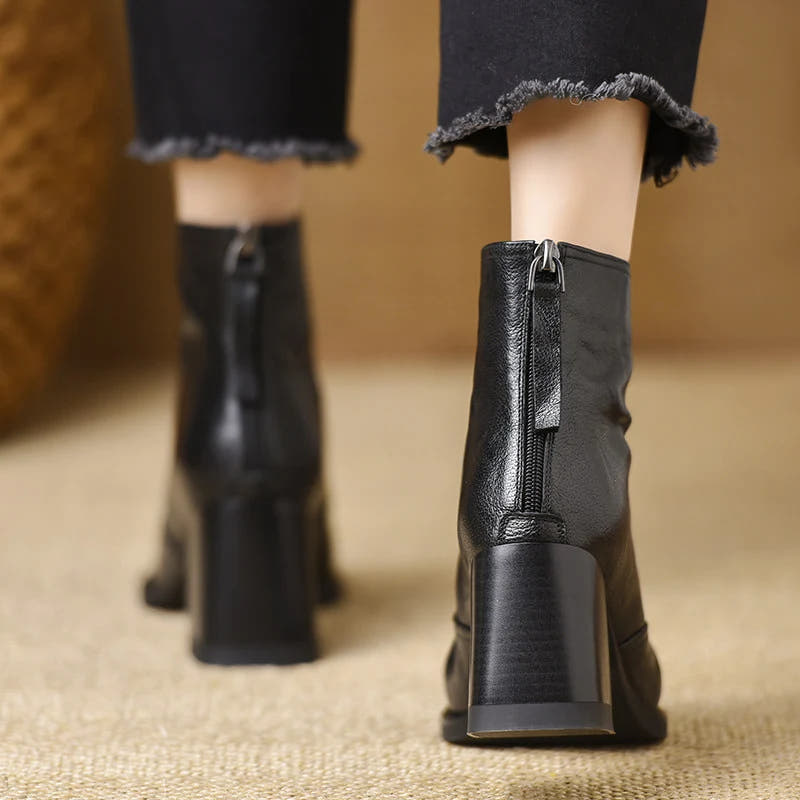 Rosalie | Leather V-Front Block Heel Ankle Boots