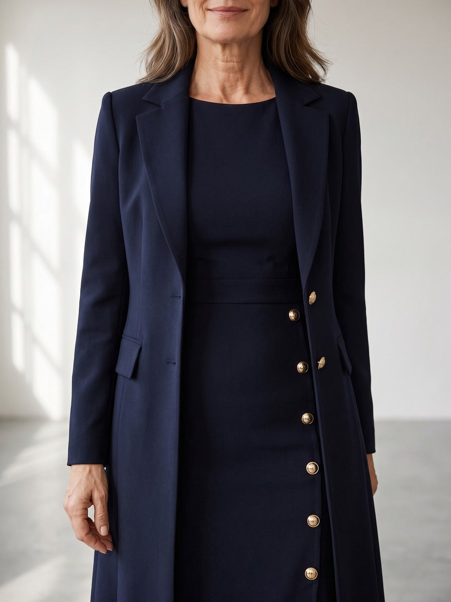 Santina | Long Blazer & Sleeveless Gold-Button Dress Set