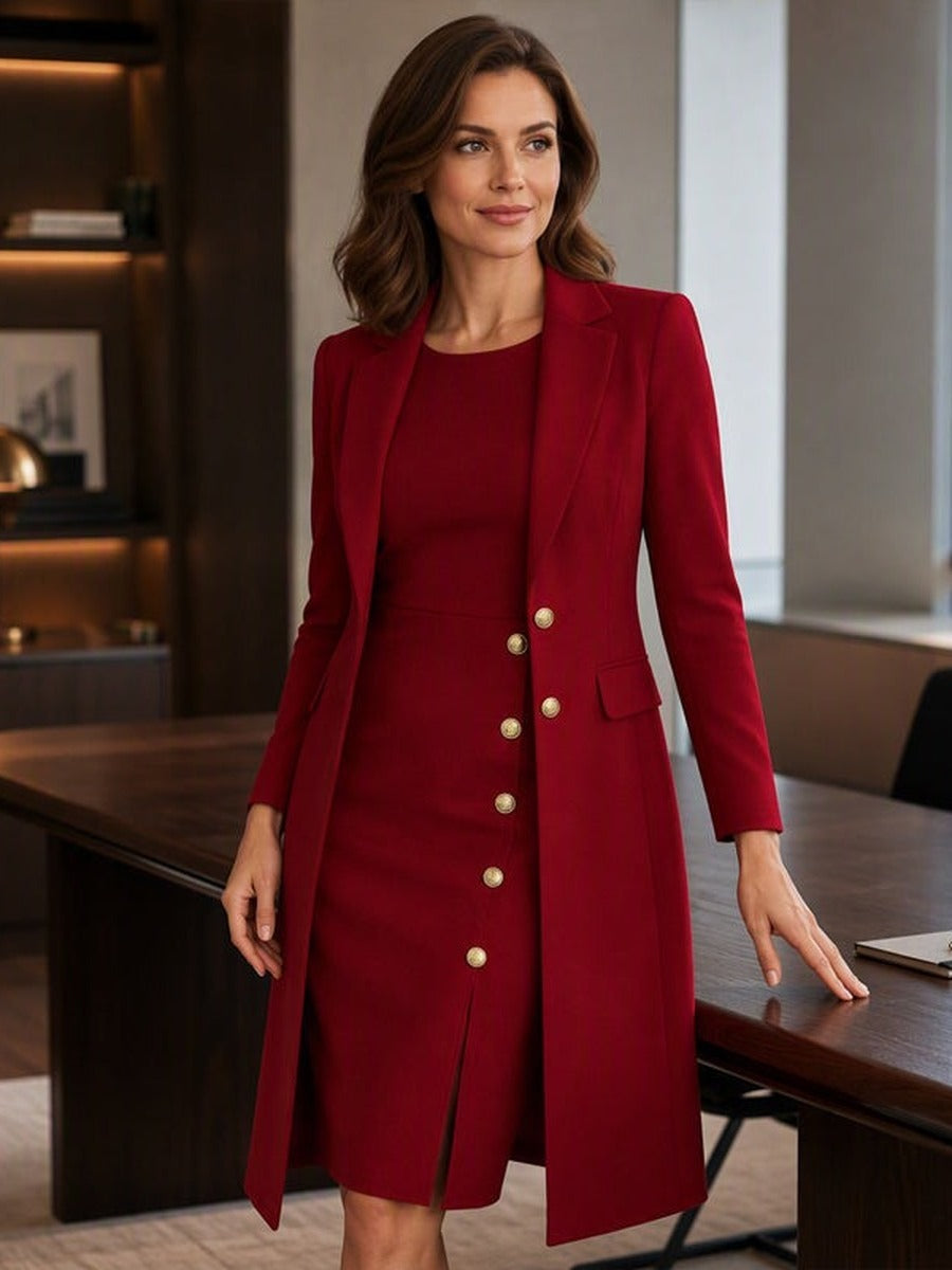 Santina | Long Blazer & Sleeveless Gold-Button Dress Set